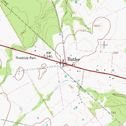 Topographic Map of Butler, TX