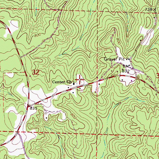 Topographic Map of Center Cemetery, AL