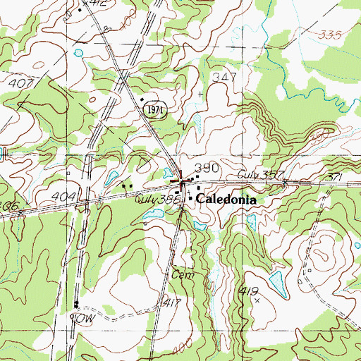 Topographic Map of Caledonia, TX