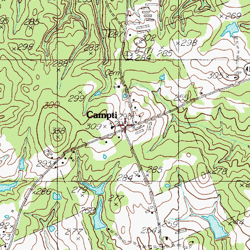 Topographic Map of Campti, TX
