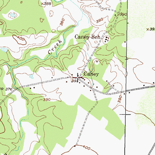Topographic Map of Caney, TX