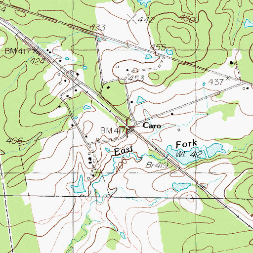 Topographic Map of Caro, TX
