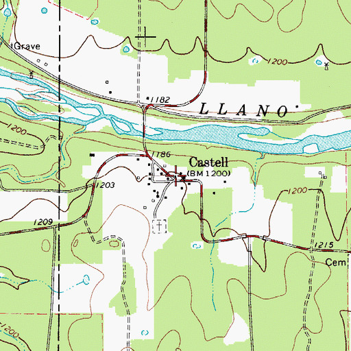 Topographic Map of Castell, TX