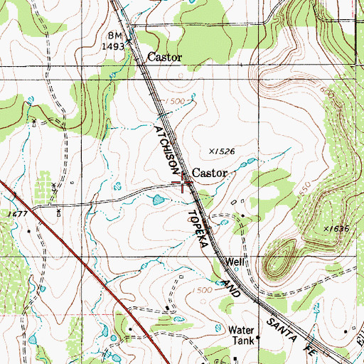 Topographic Map of Castor, TX
