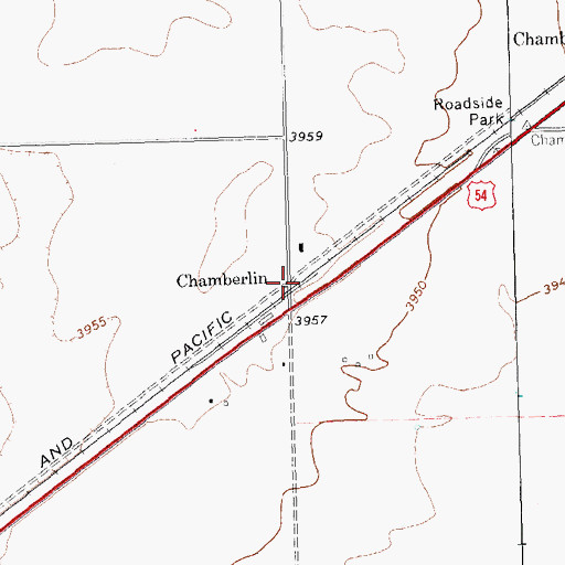 Topographic Map of Chamberlin, TX