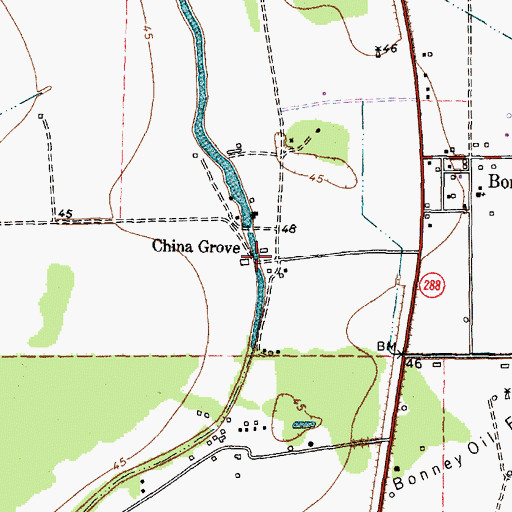Topographic Map of China Grove, TX