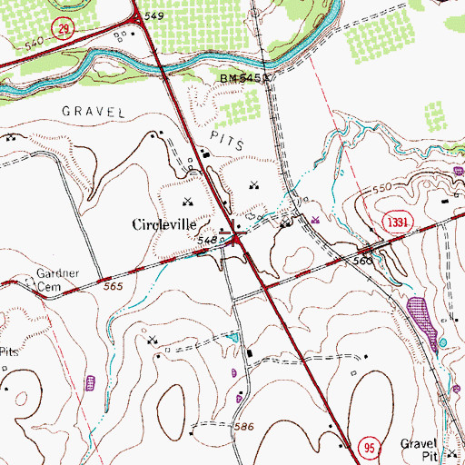 Topographic Map of Circleville, TX