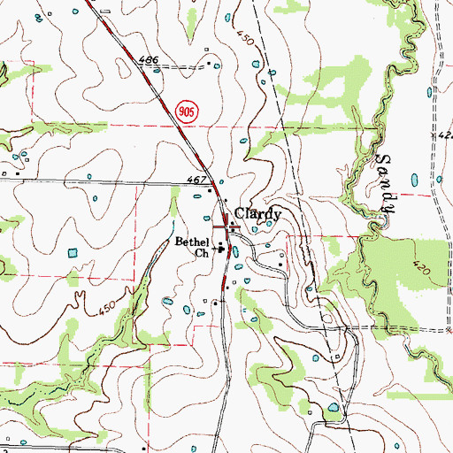 Topographic Map of Clardy, TX