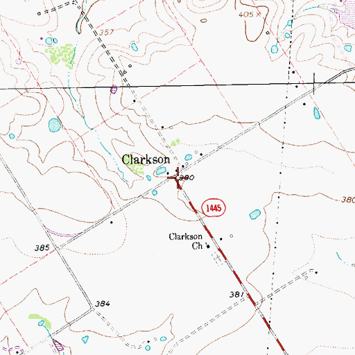 Topographic Map of Clarkson, TX
