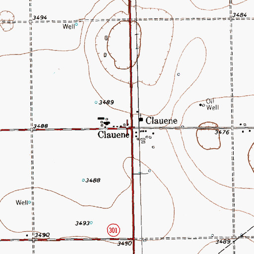 Topographic Map of Clauene, TX