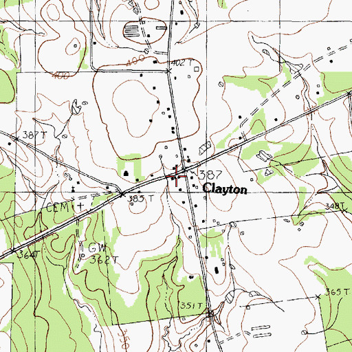 Topographic Map of Clayton, TX
