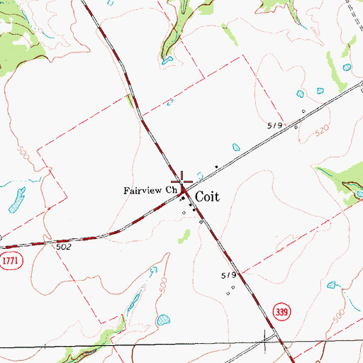 Topographic Map of Coit, TX