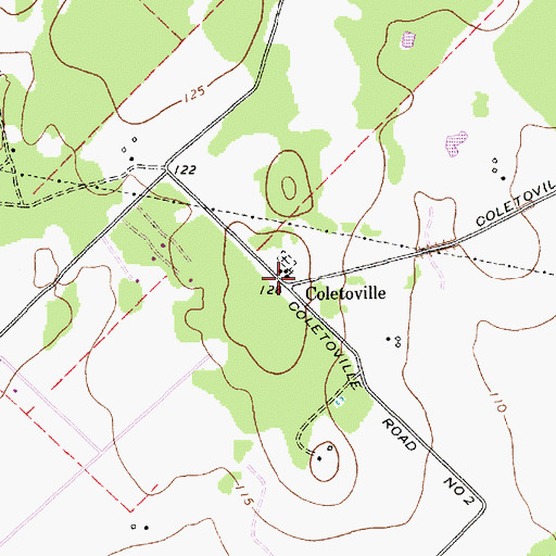 Topographic Map of Coletoville, TX