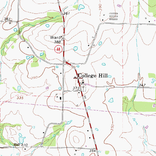 Topographic Map of College Hill, TX