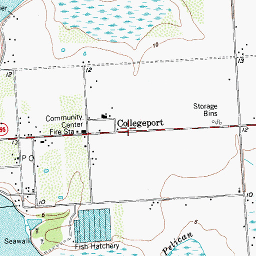 Topographic Map of Collegeport, TX