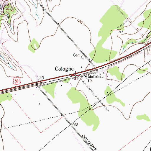 Topographic Map of Cologne, TX