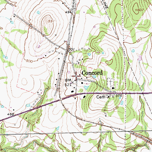 Topographic Map of Concord, TX