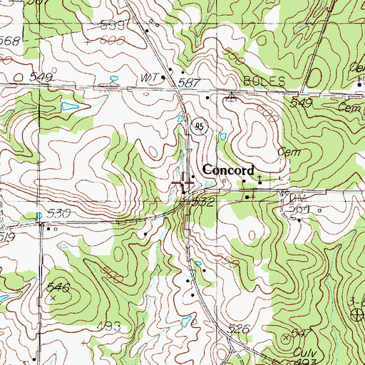 Topographic Map of Concord, TX