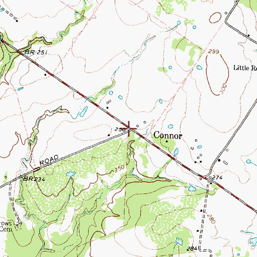 Topographic Map of Connor, TX