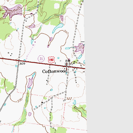 Topographic Map of Cottonwood, TX