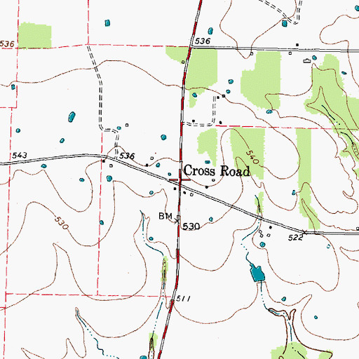 Topographic Map of Cross Road, TX