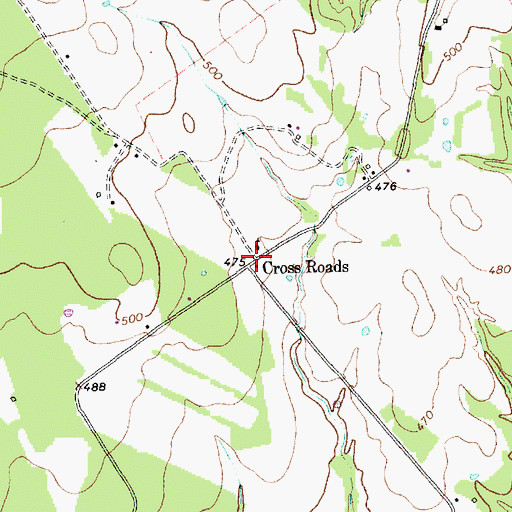 Topographic Map of Cross Roads, TX