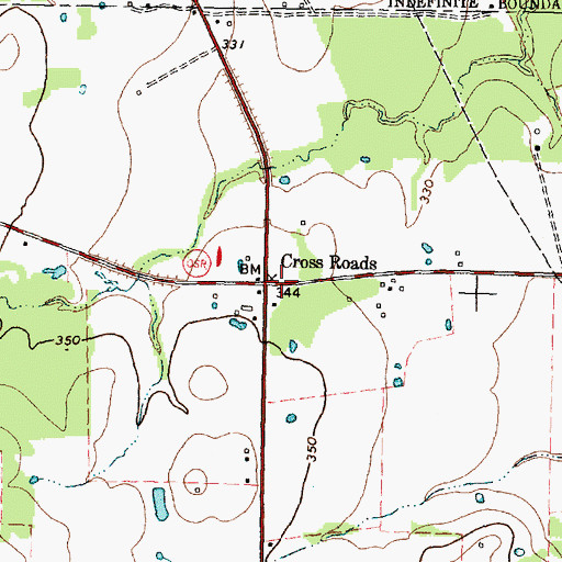 Topographic Map of Cross Roads, TX