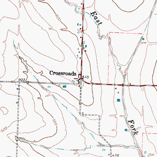 Topographic Map of Crossroads, TX