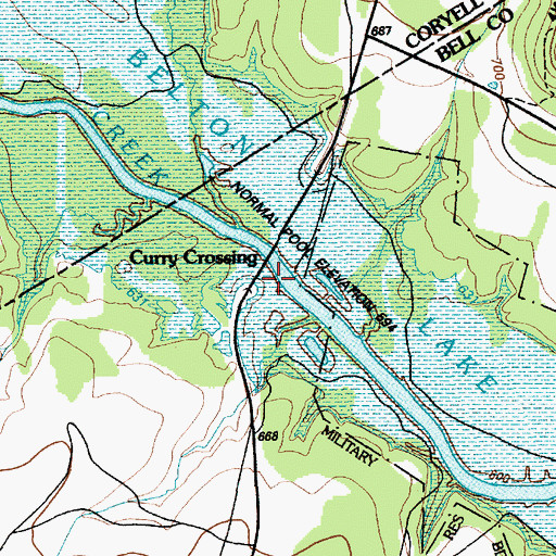 Topographic Map of Curry Crossing, TX