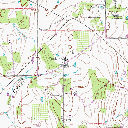 Topographic Map of Custer City, TX