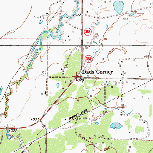 Topographic Map of Dads Corner, TX