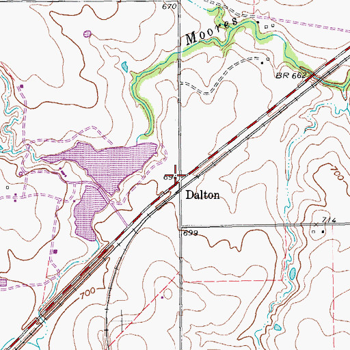 Topographic Map of Dalton, TX