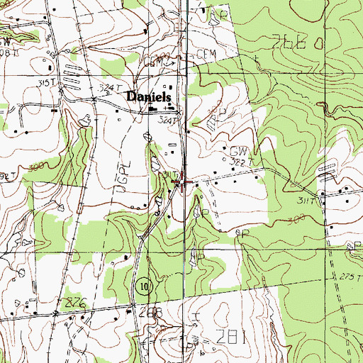 Topographic Map of Daniels, TX