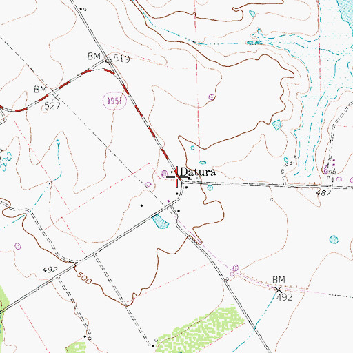 Topographic Map of Datura, TX