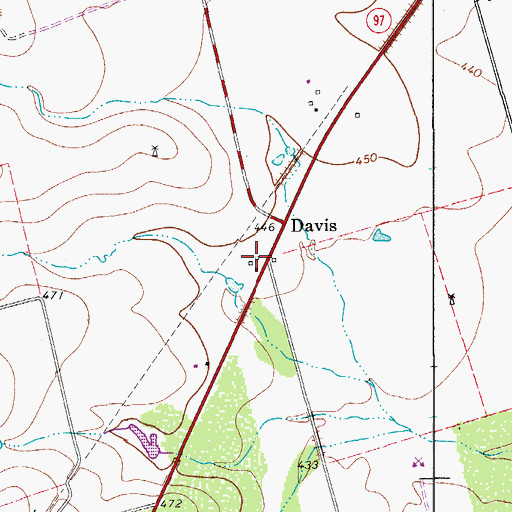 Topographic Map of Davis, TX