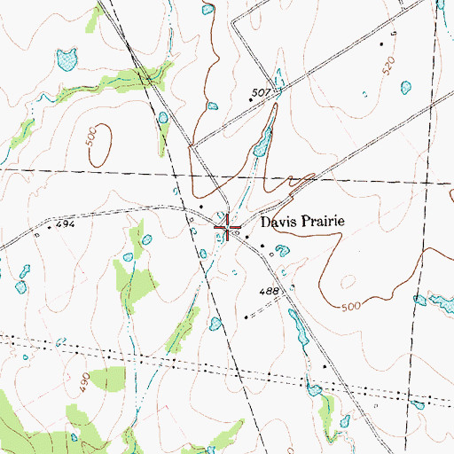 Topographic Map of Davis Prairie, TX