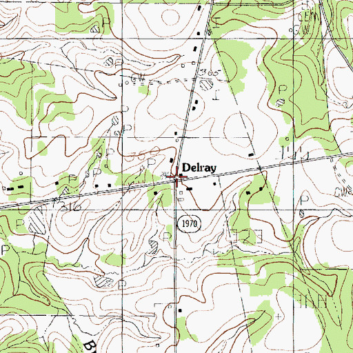 Topographic Map of Delray, TX