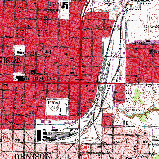 Topographic Map of Denison, TX