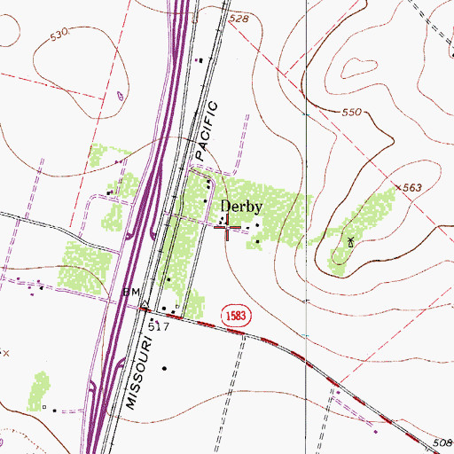 Topographic Map of Derby, TX