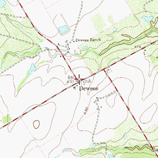 Topographic Map of Dewees, TX