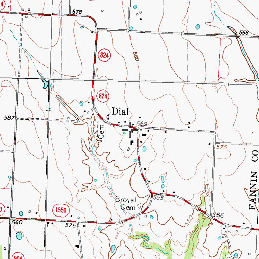 Topographic Map of Dial, TX