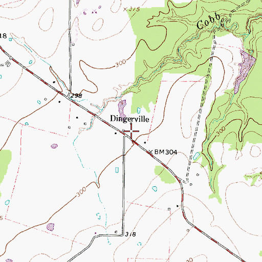 Topographic Map of Dingerville, TX