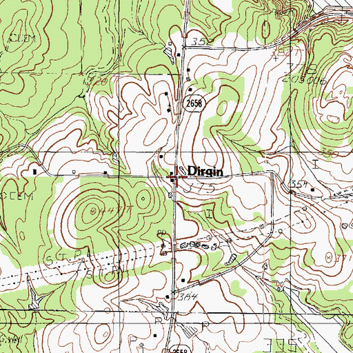 Topographic Map of Dirgin, TX