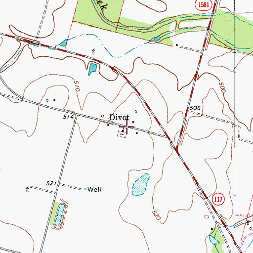Topographic Map of Divot, TX