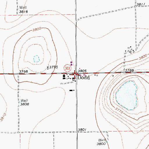 Topographic Map of Dodd, TX