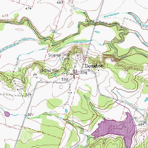 Topographic Map of Donahoe, TX