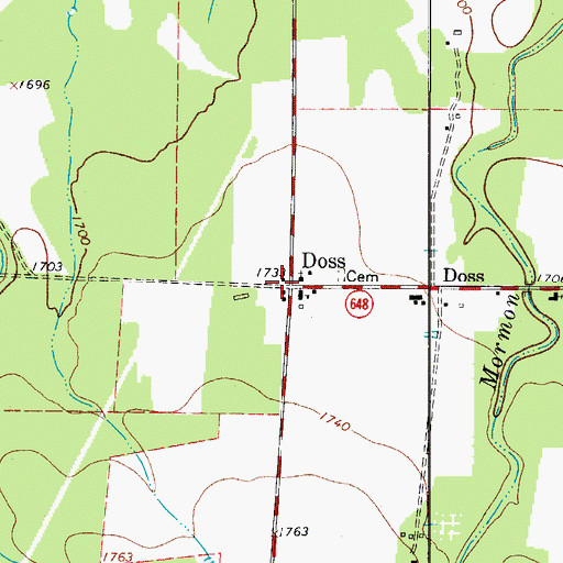 Topographic Map of Doss, TX