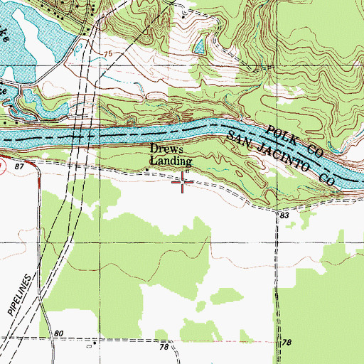 Topographic Map of Drews Landing, TX