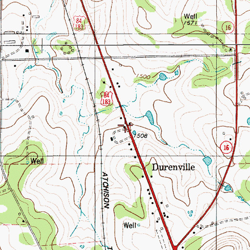 Topographic Map of Durenville, TX
