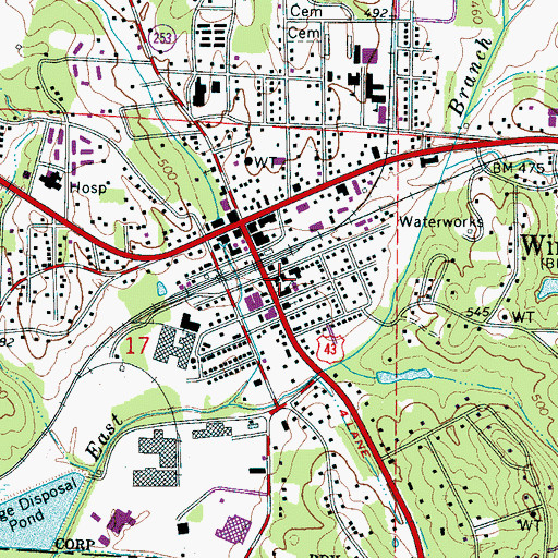 Topographic Map of First Baptist Church, AL